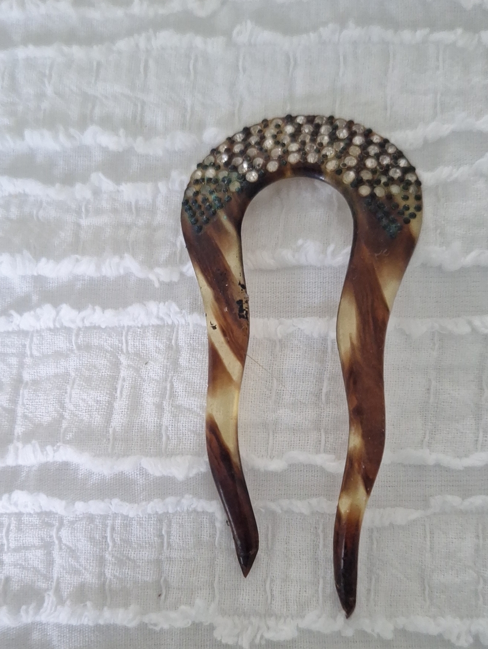Vintage Hair Fork with Rhinestone Detail - Brown